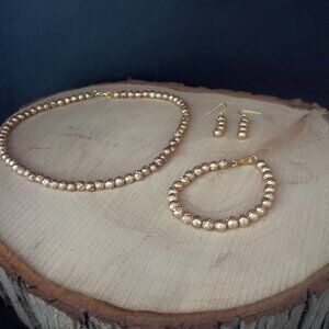 ✨Handmade Lava Stone Jewelry Set – Necklace, Bracelet & Drop Earrings in Gold ✨